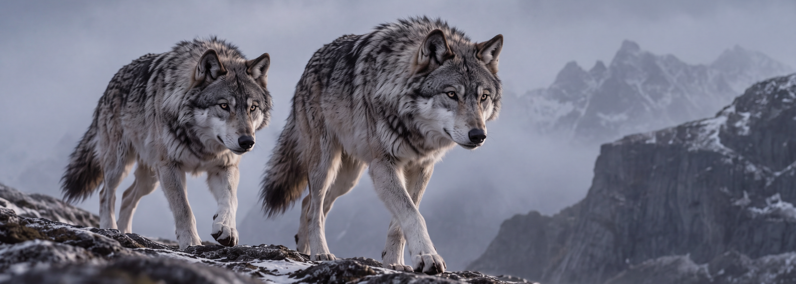 Zwei Wölfe in alpiner Extremlandschaft als Sinnbild der GIGANTUM® Coaching-Dyade